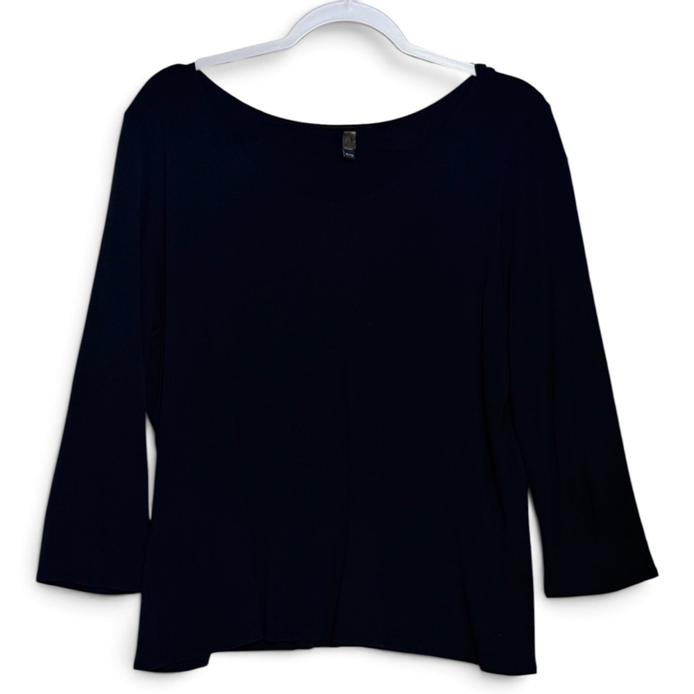 Eileen Fisher Stretch 100 % Silk Jersey 3/4 Sleeve Scoop Neck Top - XL - Black